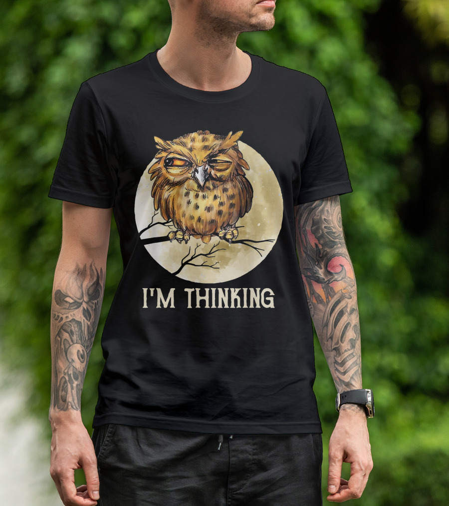 I'm Thinking Owl Vintage Face Grumpy Angry Moon Branch T-Shirt