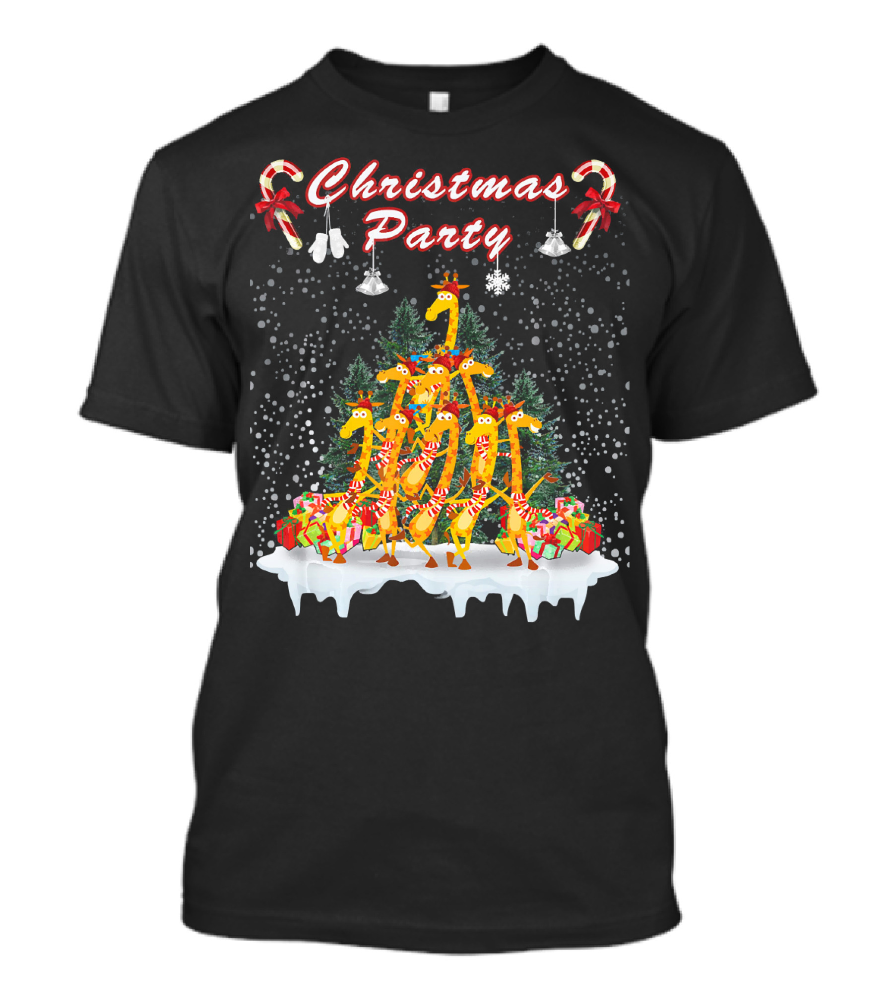 Christmas Party Giraffe Candy Cane T-Shirt
