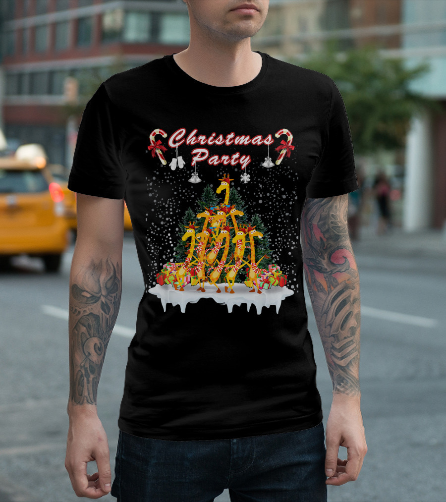 Christmas Party Giraffe Candy Cane T-Shirt