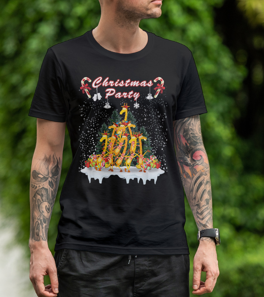 Christmas Party Giraffe Candy Cane T-Shirt