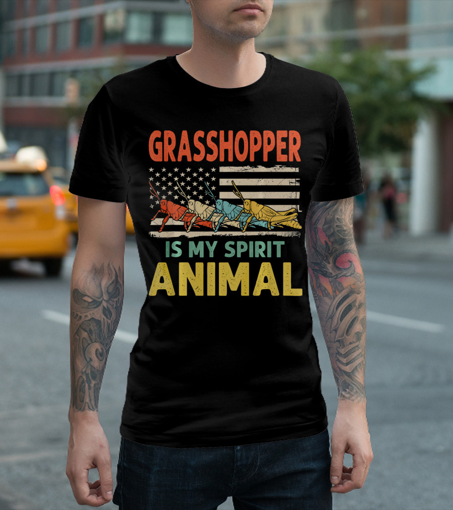 Grasshopper Is My Spirit Animal USA Flag Patriotic T-Shirt