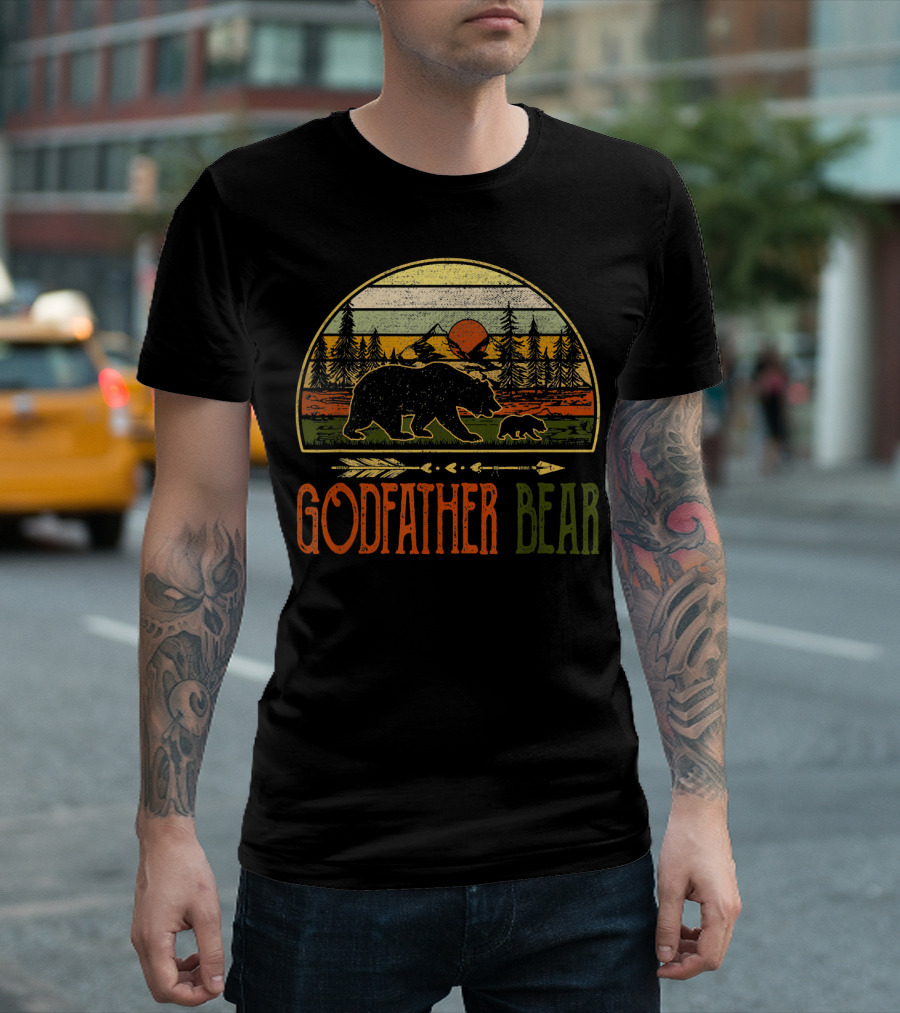Godfather Bear Vintage Daddy Wildlin Retro Forest Sunset Bears T-Shirt