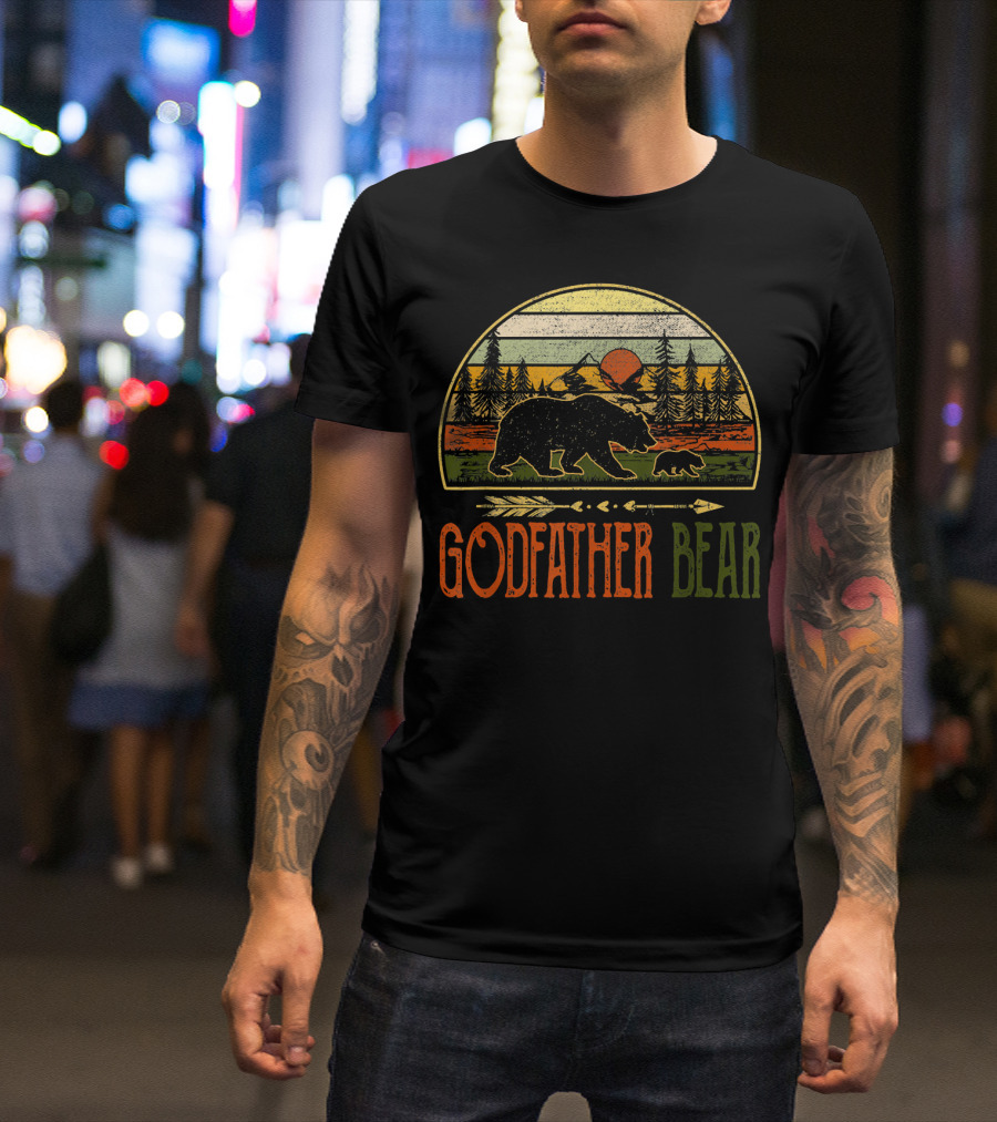 Godfather Bear Vintage Daddy Wildlin Retro Forest Sunset Bears T-Shirt