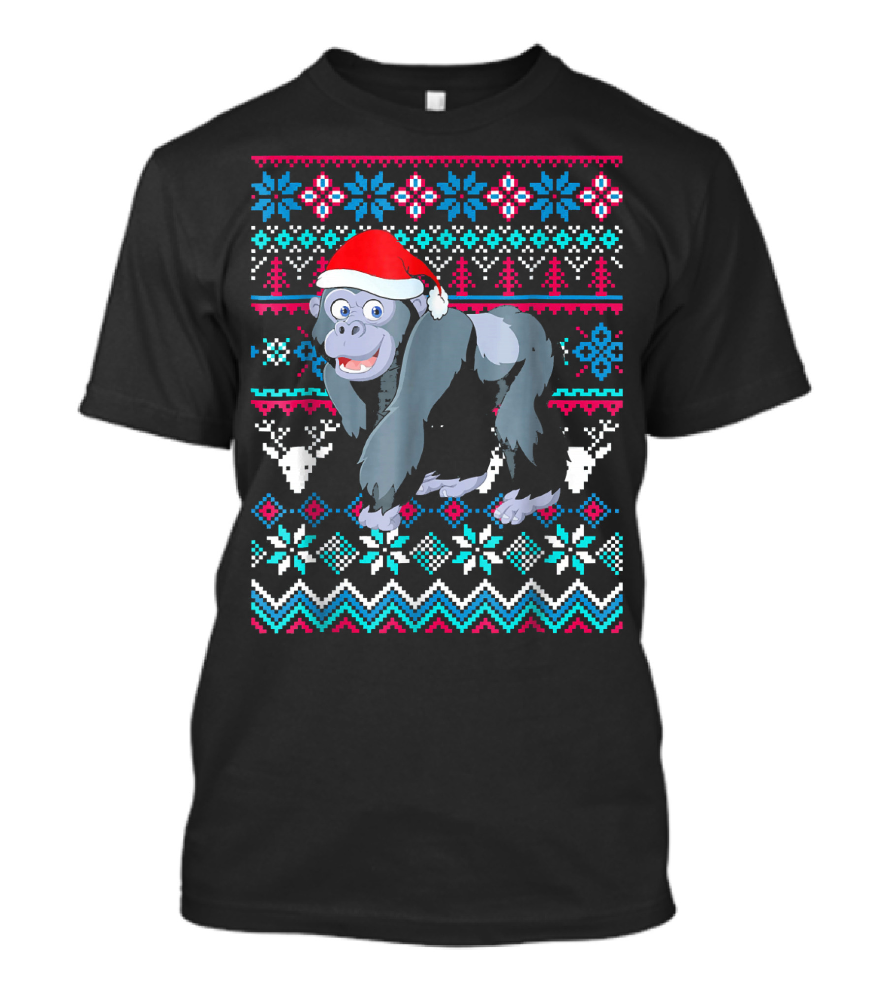 Gorilla Ugly Christmas Style Santa Hat Festive T-Shirt