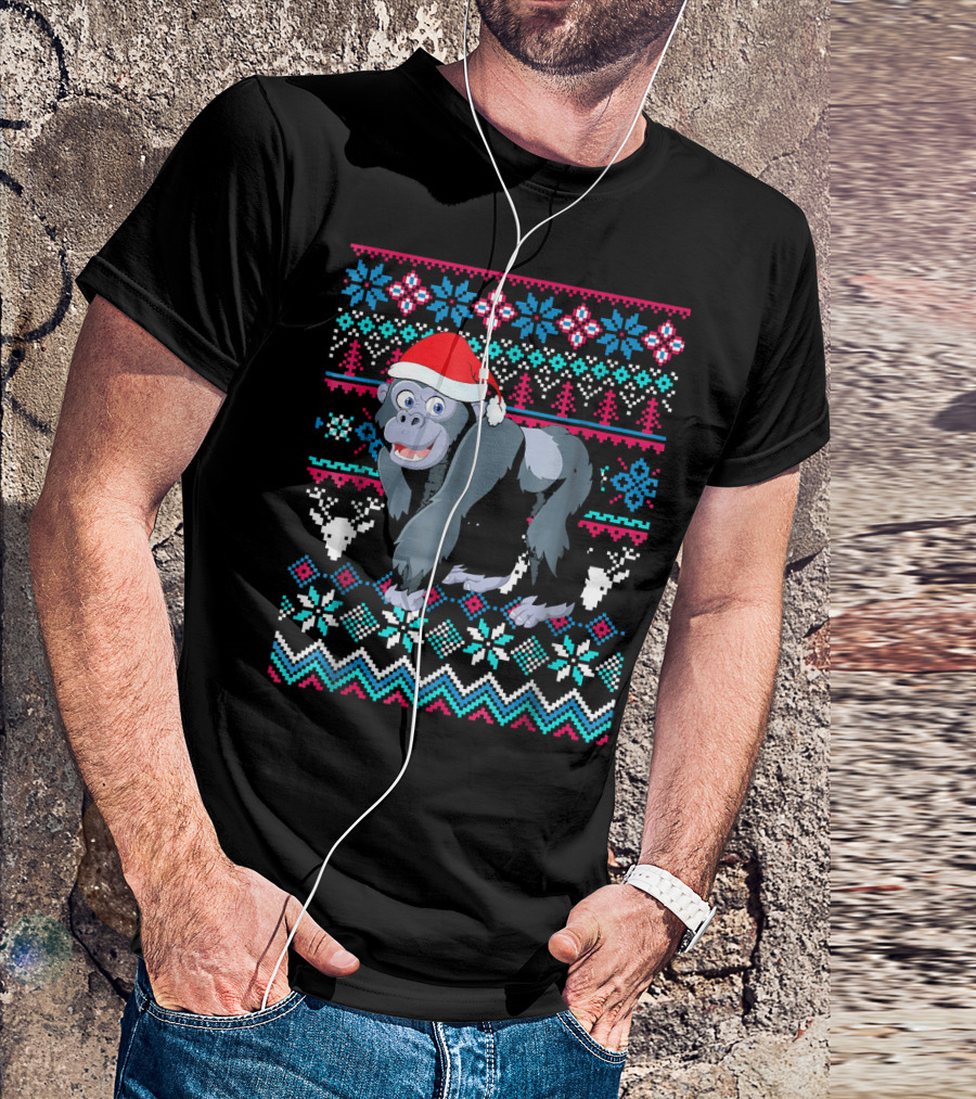 Gorilla Ugly Christmas Style Santa Hat Festive T-Shirt