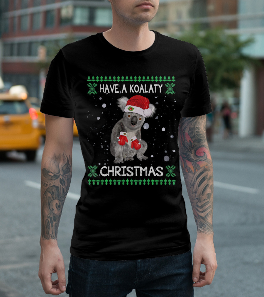 Have A Koalaty Christmas Cute Koala Santa Hat Festive Mittens T-Shirt