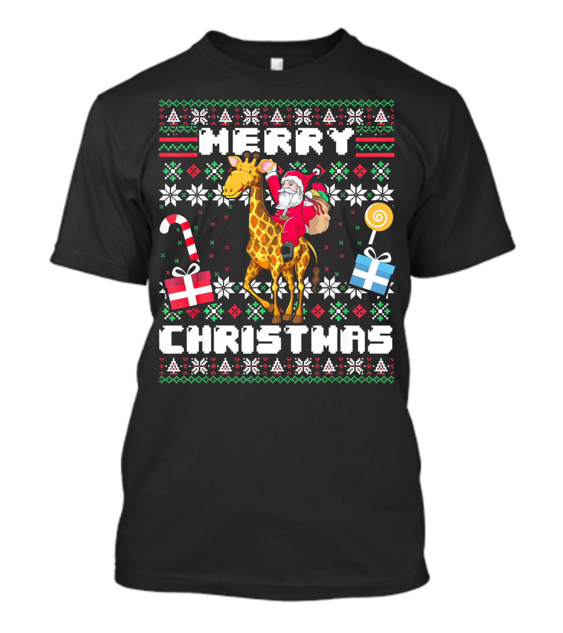 Merry Christmas Giraffe Santa Ugly T-Shirt