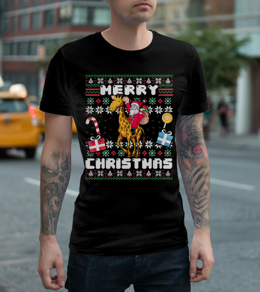 Merry Christmas Giraffe Santa Ugly T-Shirt