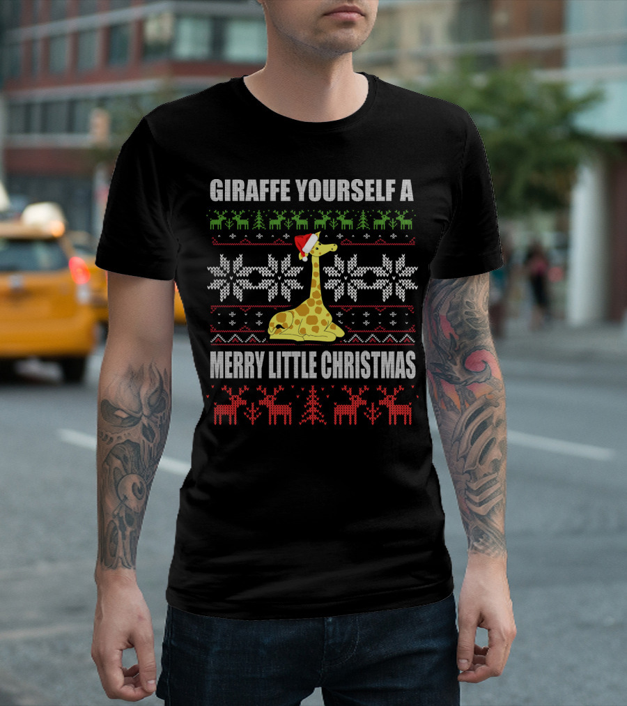 Giraffe Yourself a Merry Little Christmas Ugly Holiday Party Mat T-Shirt