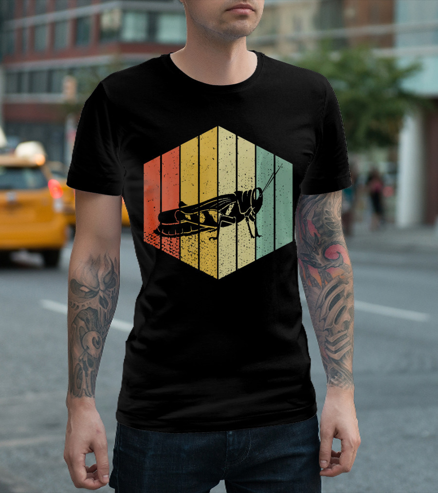 Retro Vintage Grasshopper Hexagon Stripes T-Shirt
