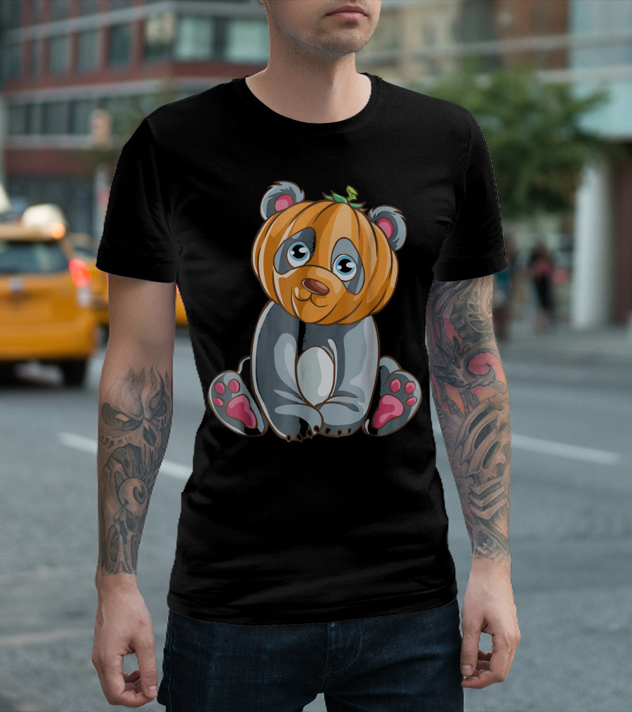 Panda Wearing Pumpkin Head Halloween T-Shirt