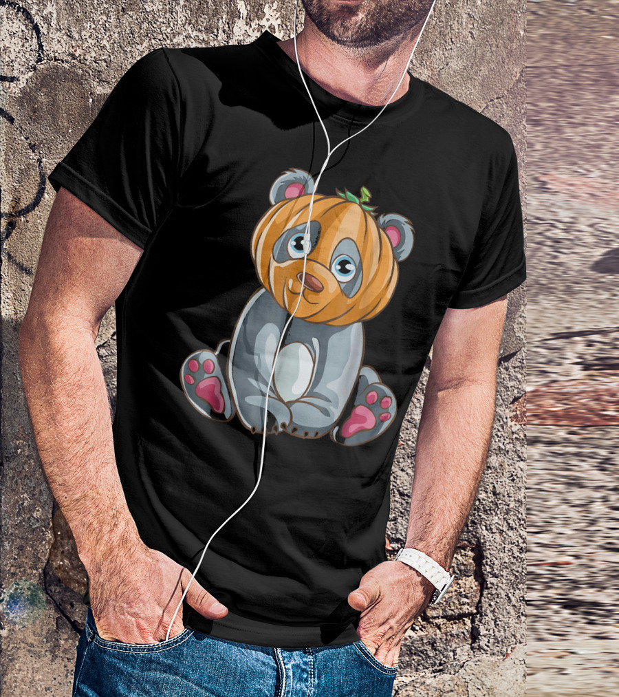 Panda Wearing Pumpkin Head Halloween T-Shirt