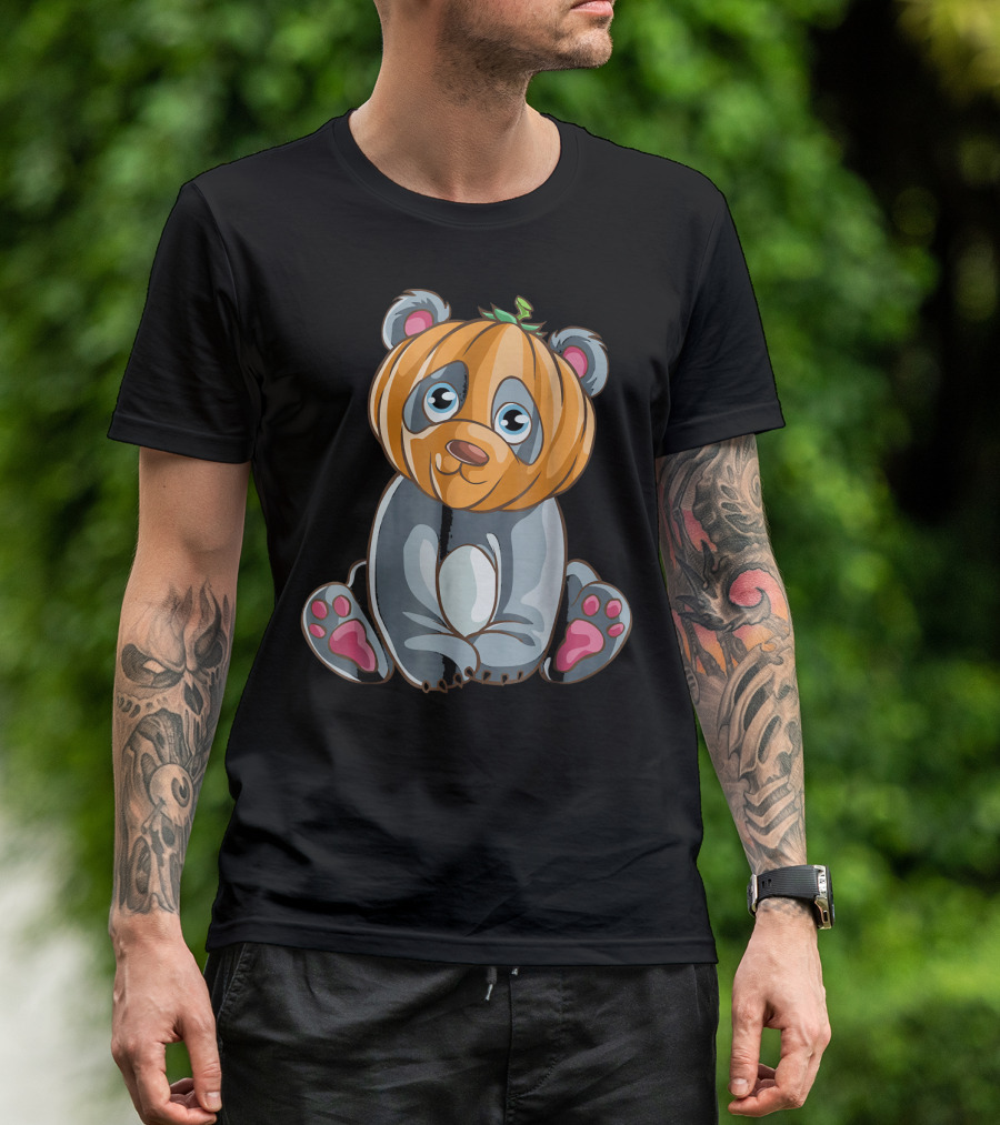Panda Wearing Pumpkin Head Halloween T-Shirt