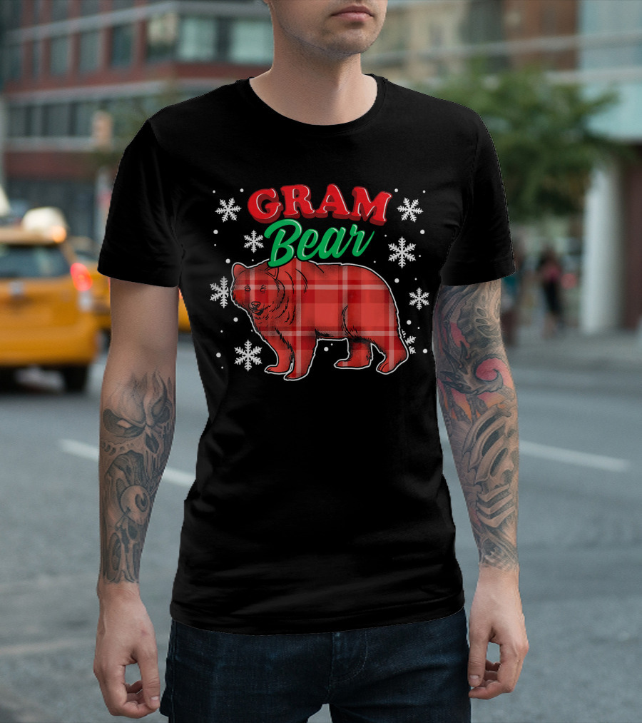 GRAM Bear Buffalo Plaid Snowflakes Matching T-Shirt