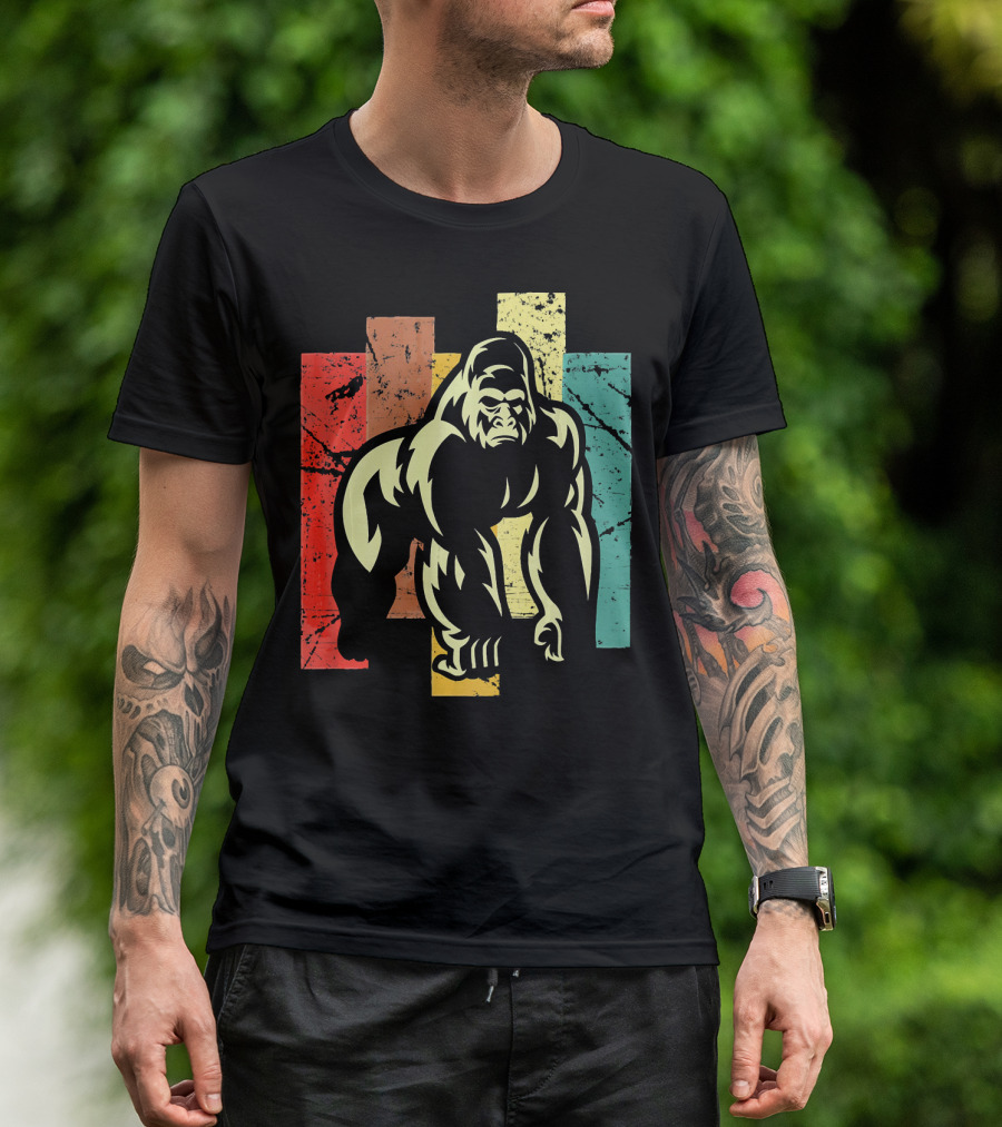 Gorilla Retro 70s Vintage Animal Stripes T-Shirt