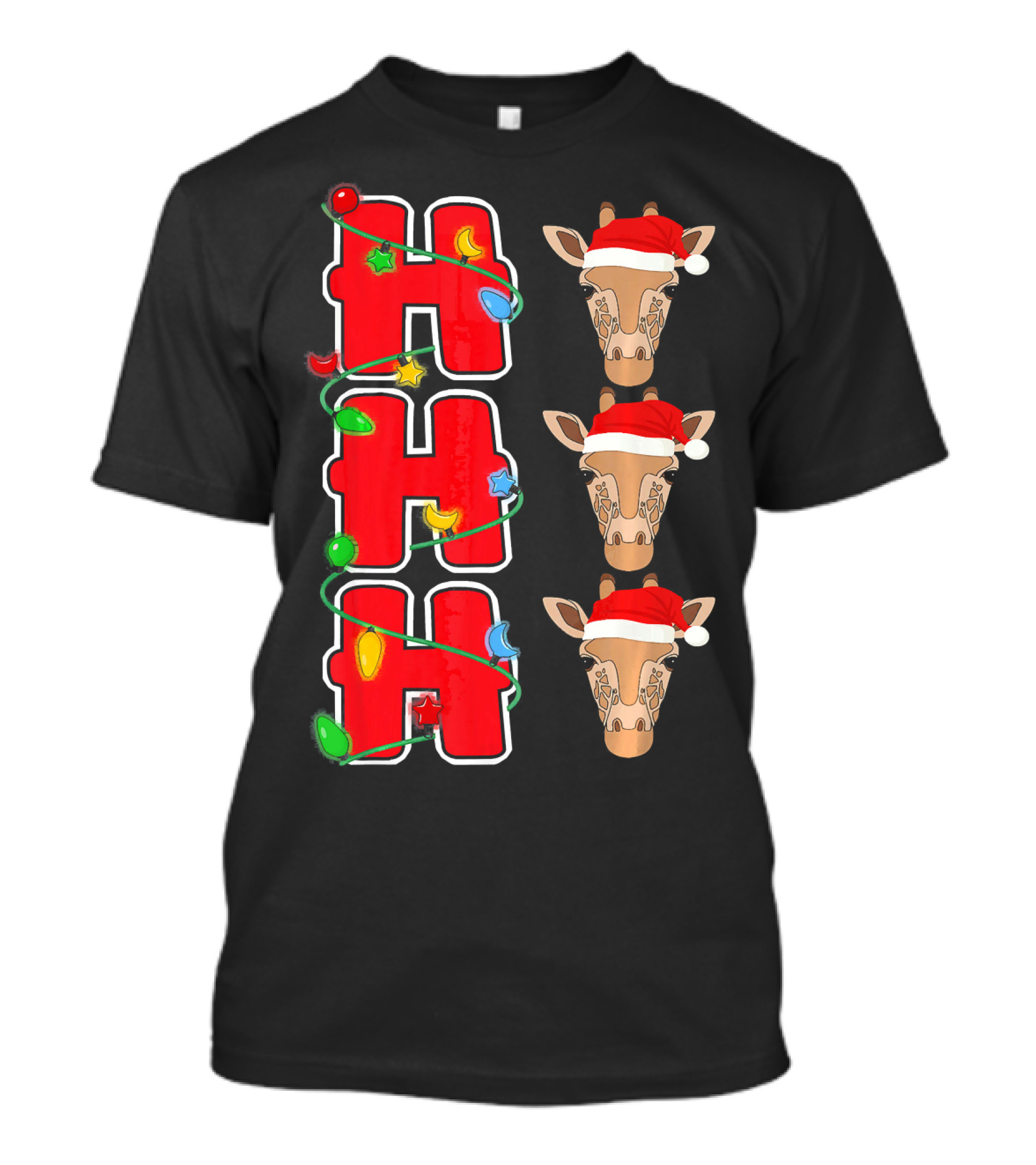 Ho Ho Ho Santa Giraffe Christmas Lights T-Shirt