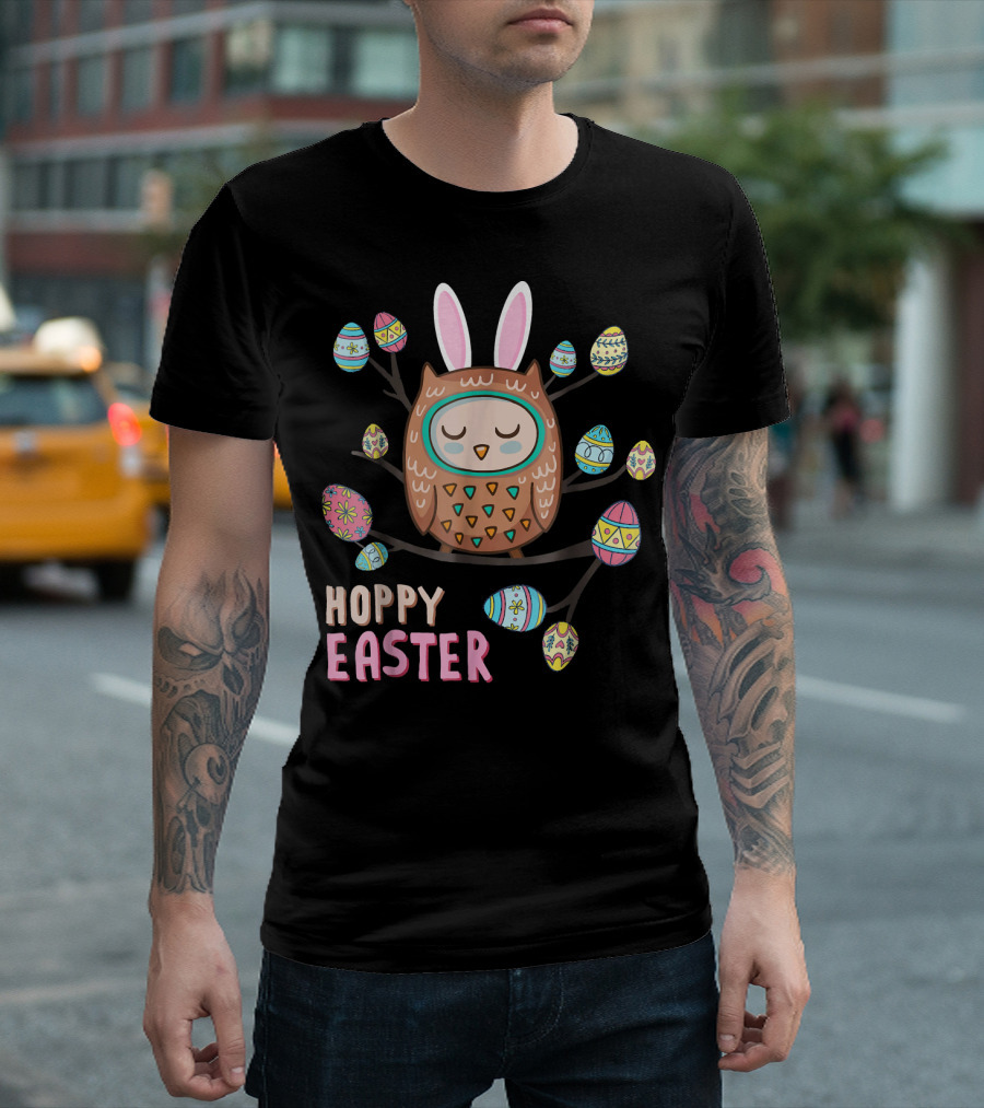 Hoppy Easter Owl Bunny Eggs Branches T-Shirt