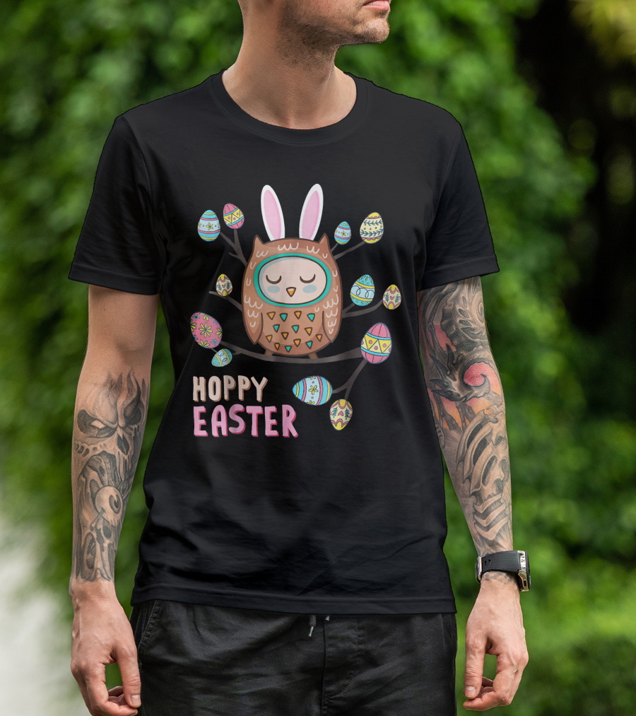 Hoppy Easter Owl Bunny Eggs Branches T-Shirt