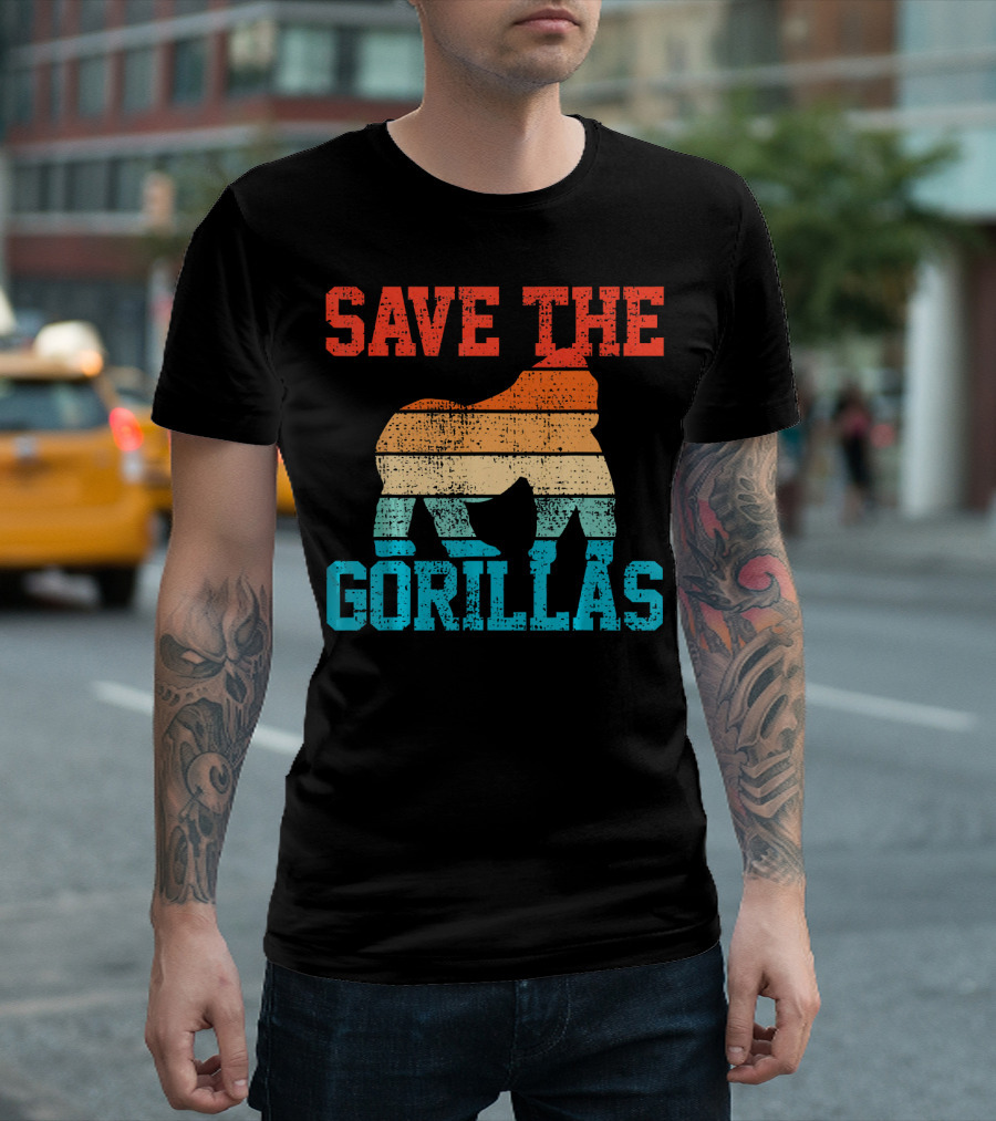 SAVE THE GORILLAS Rainforest Gorilla Stripe Conservation Vin T-Shirt
