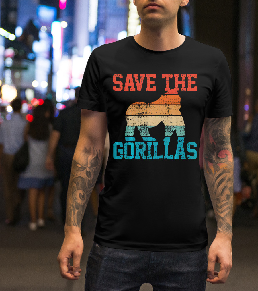 SAVE THE GORILLAS Rainforest Gorilla Stripe Conservation Vin T-Shirt