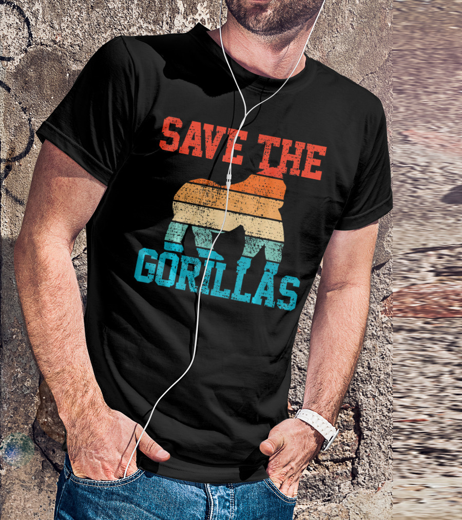SAVE THE GORILLAS Rainforest Gorilla Stripe Conservation Vin T-Shirt