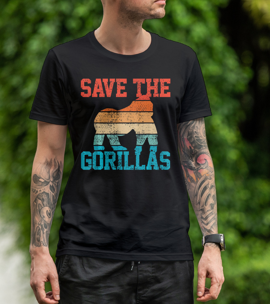 SAVE THE GORILLAS Rainforest Gorilla Stripe Conservation Vin T-Shirt