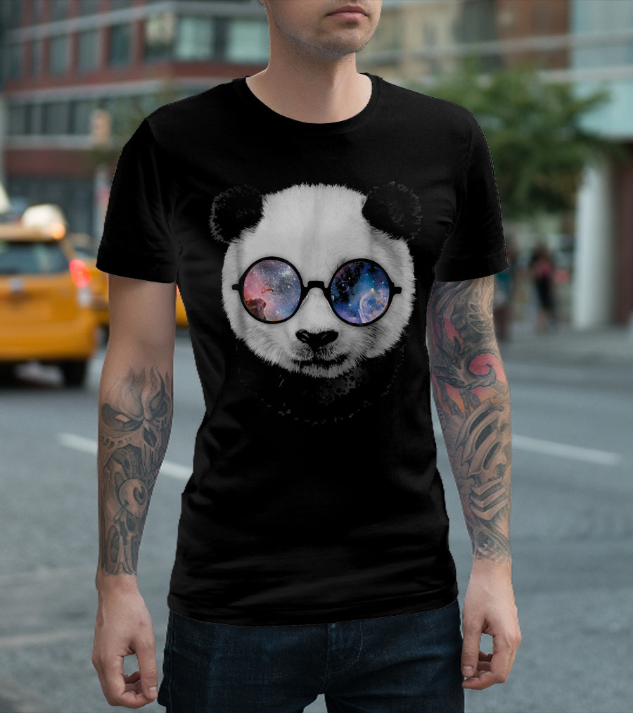 Giant Panda Wearing Galaxy Glasses Sci Fi Space Round T-Shirt