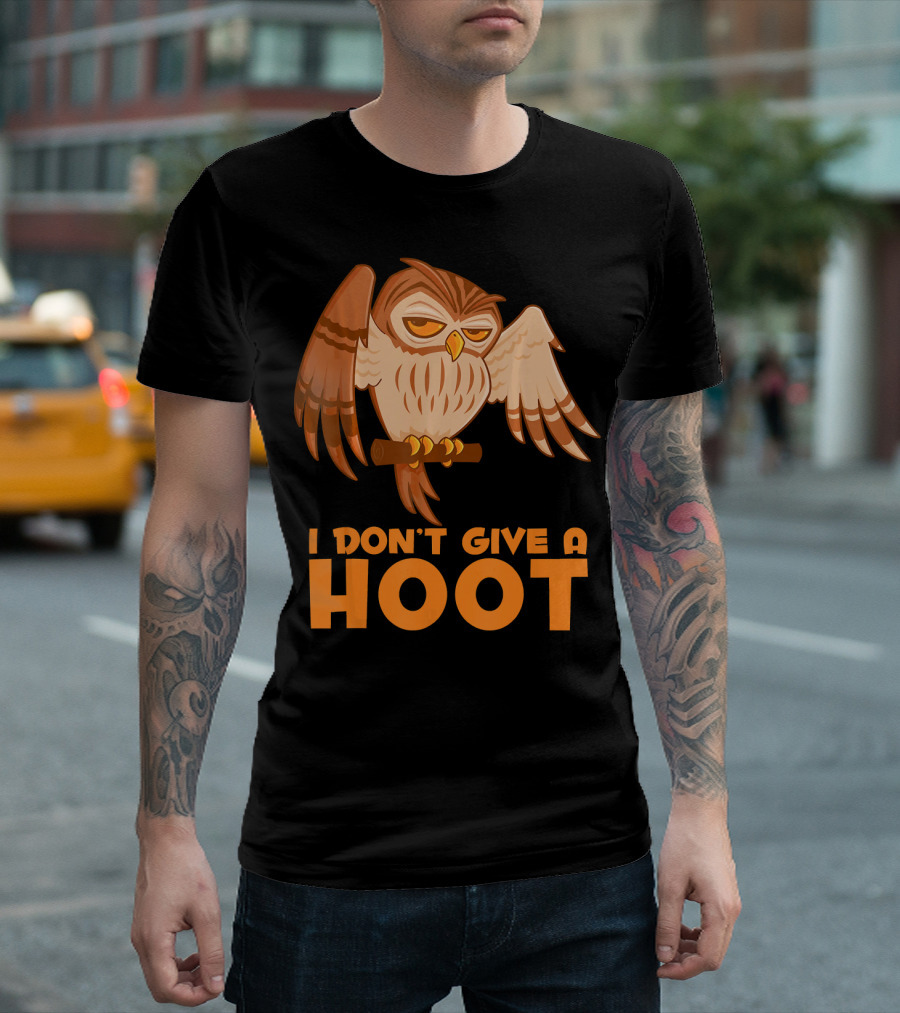 I Don't Give a Hoot Grumpy Cartoon Owl T-Shirt