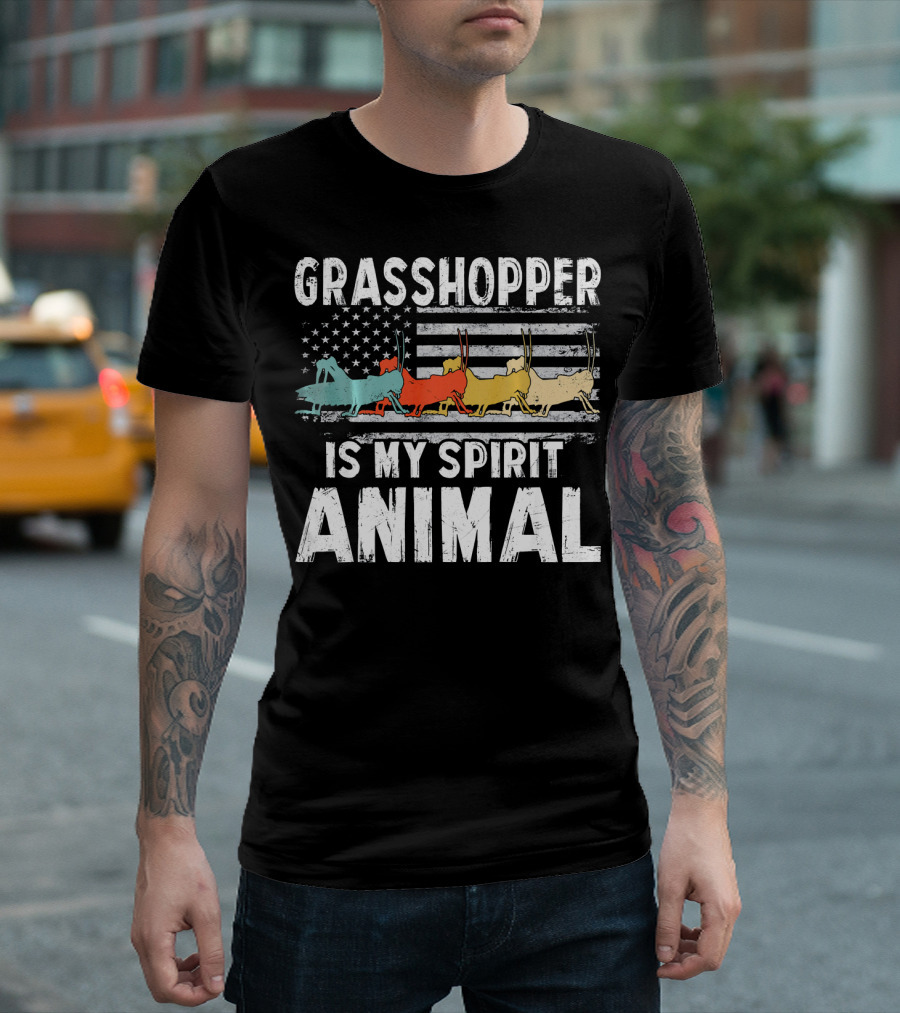 Grasshopper Is My Spirit Animal Vintage American Flag T-Shirt