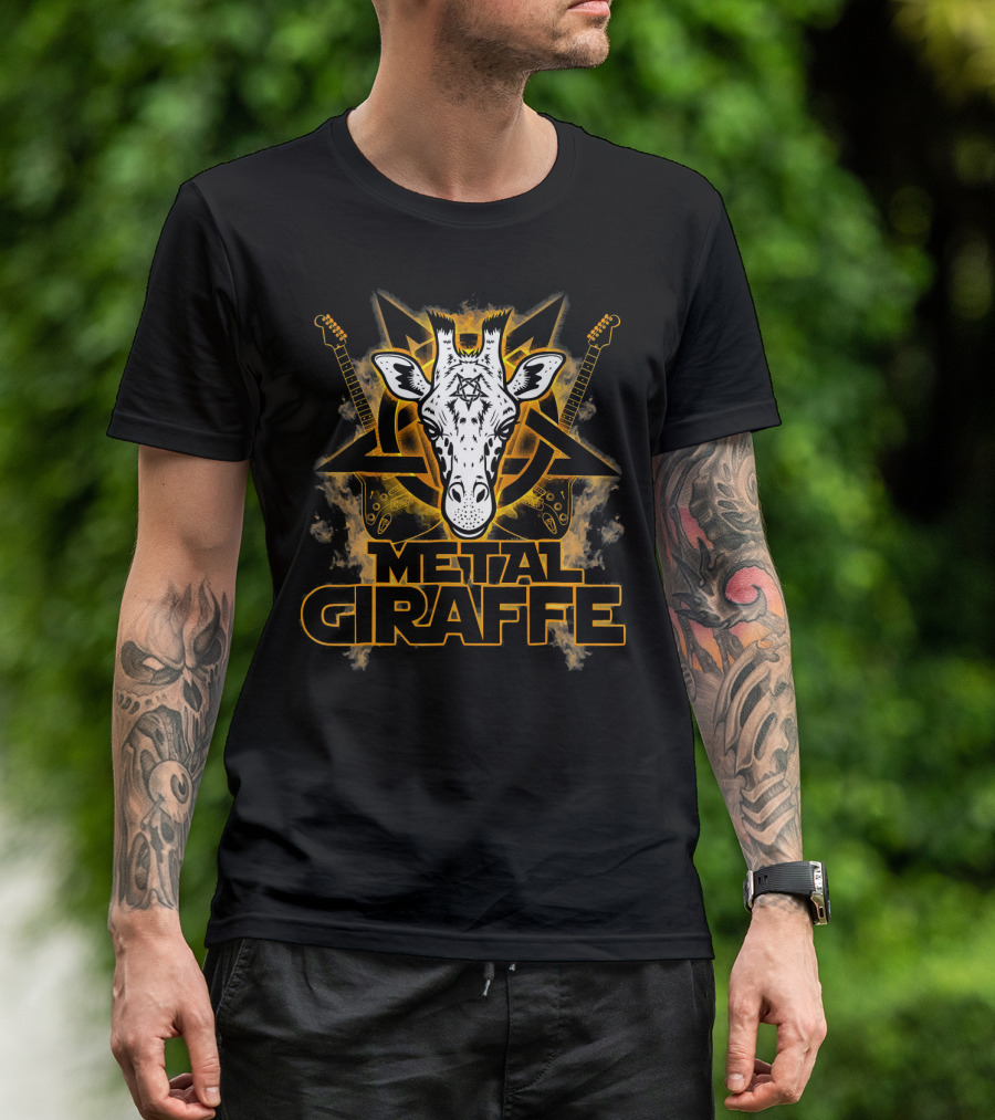 Metal Giraffe Pentagram Guitars Rock N Roll T-Shirt