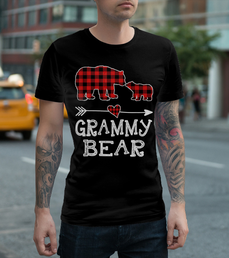 Grammy Bear Red Plaid Buffalo Check Christmas T-Shirt