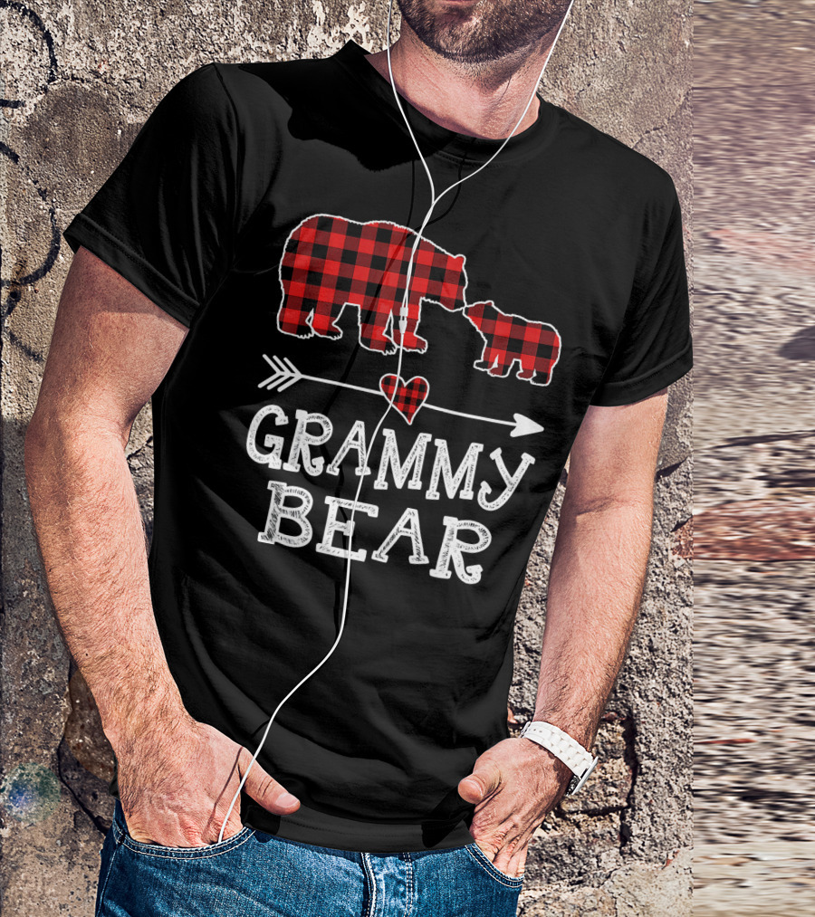 Grammy Bear Red Plaid Buffalo Check Christmas T-Shirt