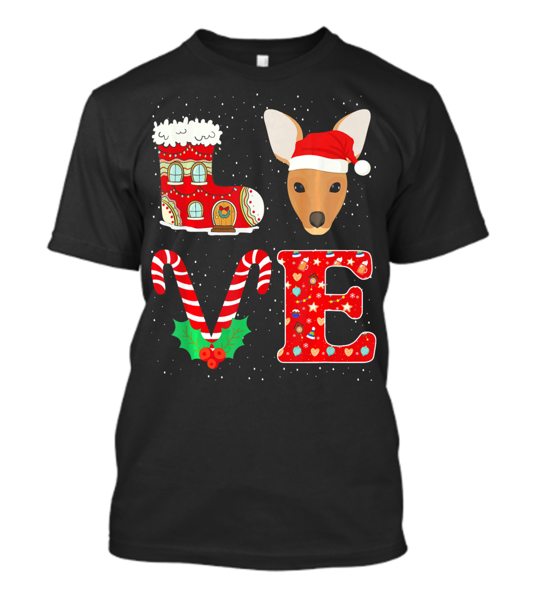 Love Christmas Kangaroo Santa Hat Festive Boot Candy Cane Holly T-Shirt