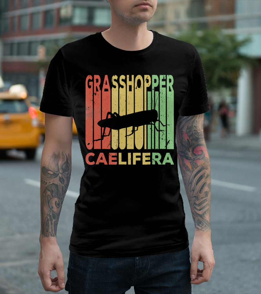 Grasshopper Caelifera Vintage Silhouette Stripes T-Shirt