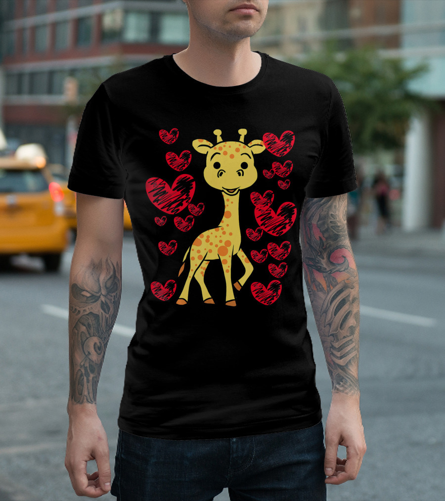 Valentines Day Giraffe Love With Cute Hearts T-Shirt
