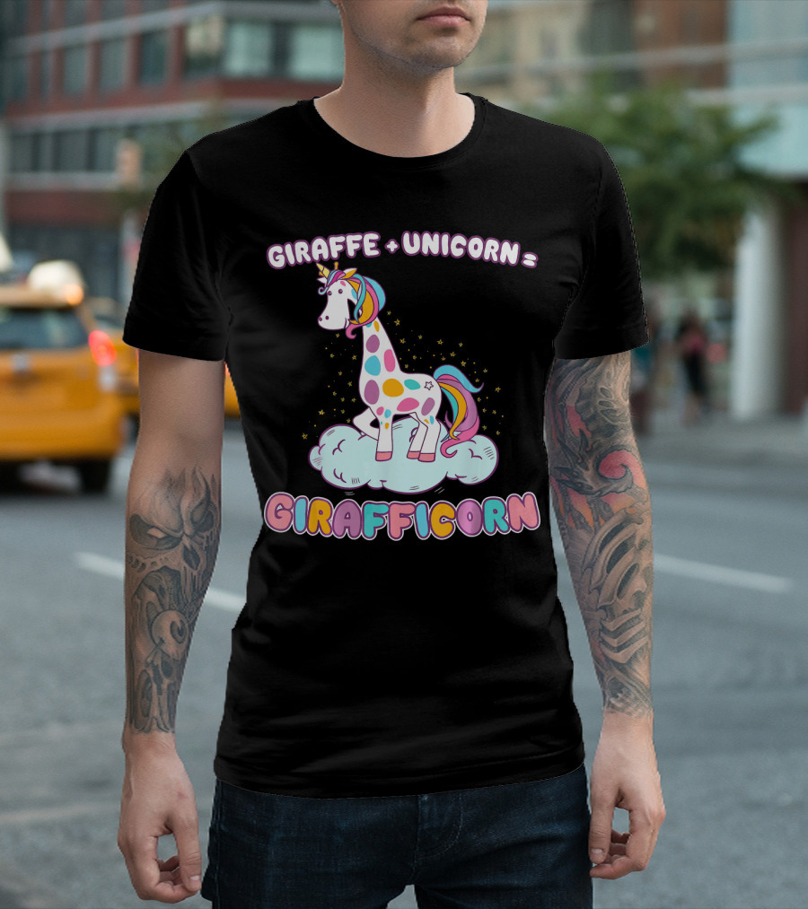 Giraffe + Unicorn Equals Girafficorn Rainbow Spots Cloud Stars T-Shirt