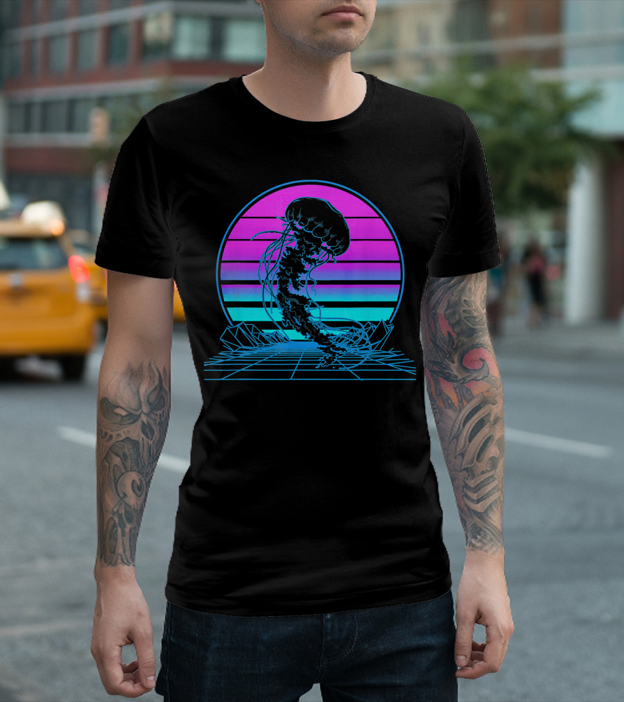Retrowave Neon Jellyfish Cyber Aesthetic Pastel Goth Vaporwave T-Shirt