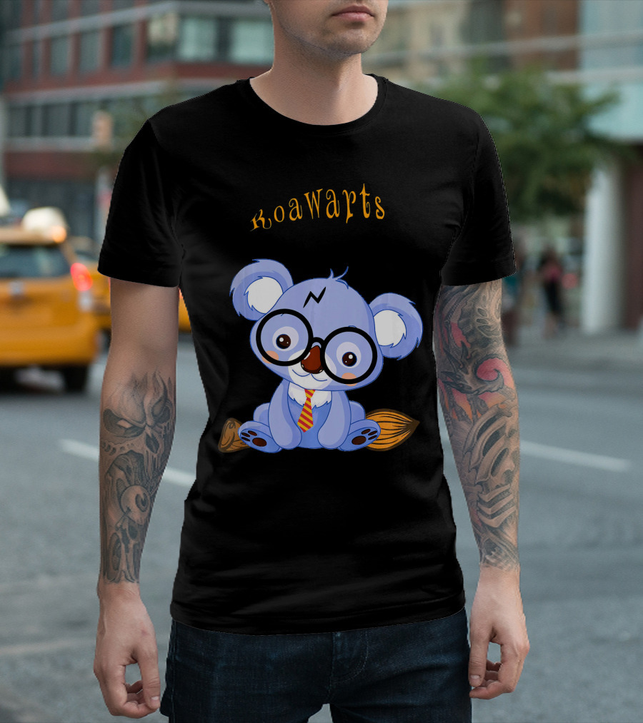 Koawarts Harry Koala Potter Cute Broomstick Glasses T-Shirt