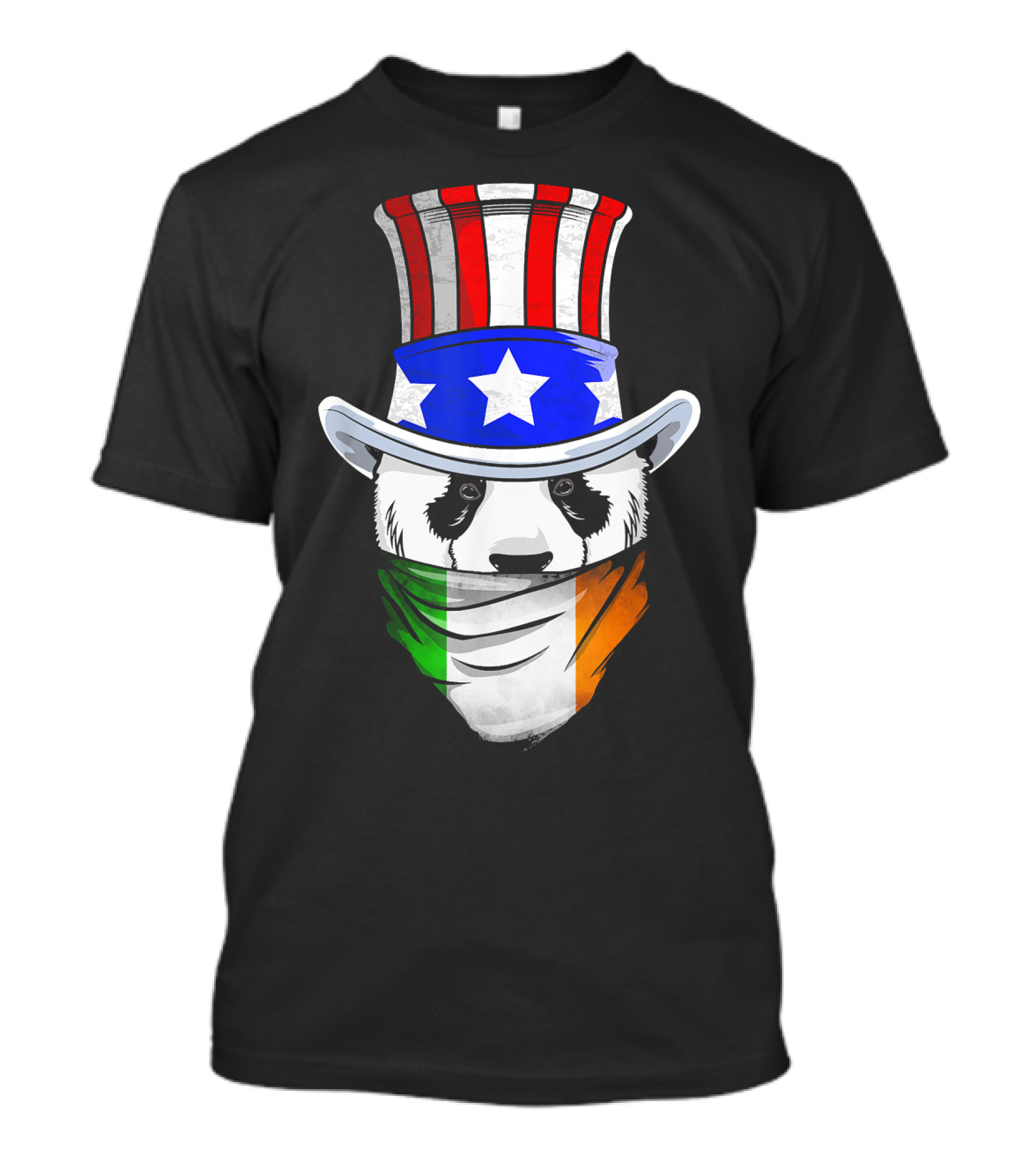 Irish Panda Bear Wearing Uncle Sam Hat Holding Ireland Bandana Flag T-Shirt