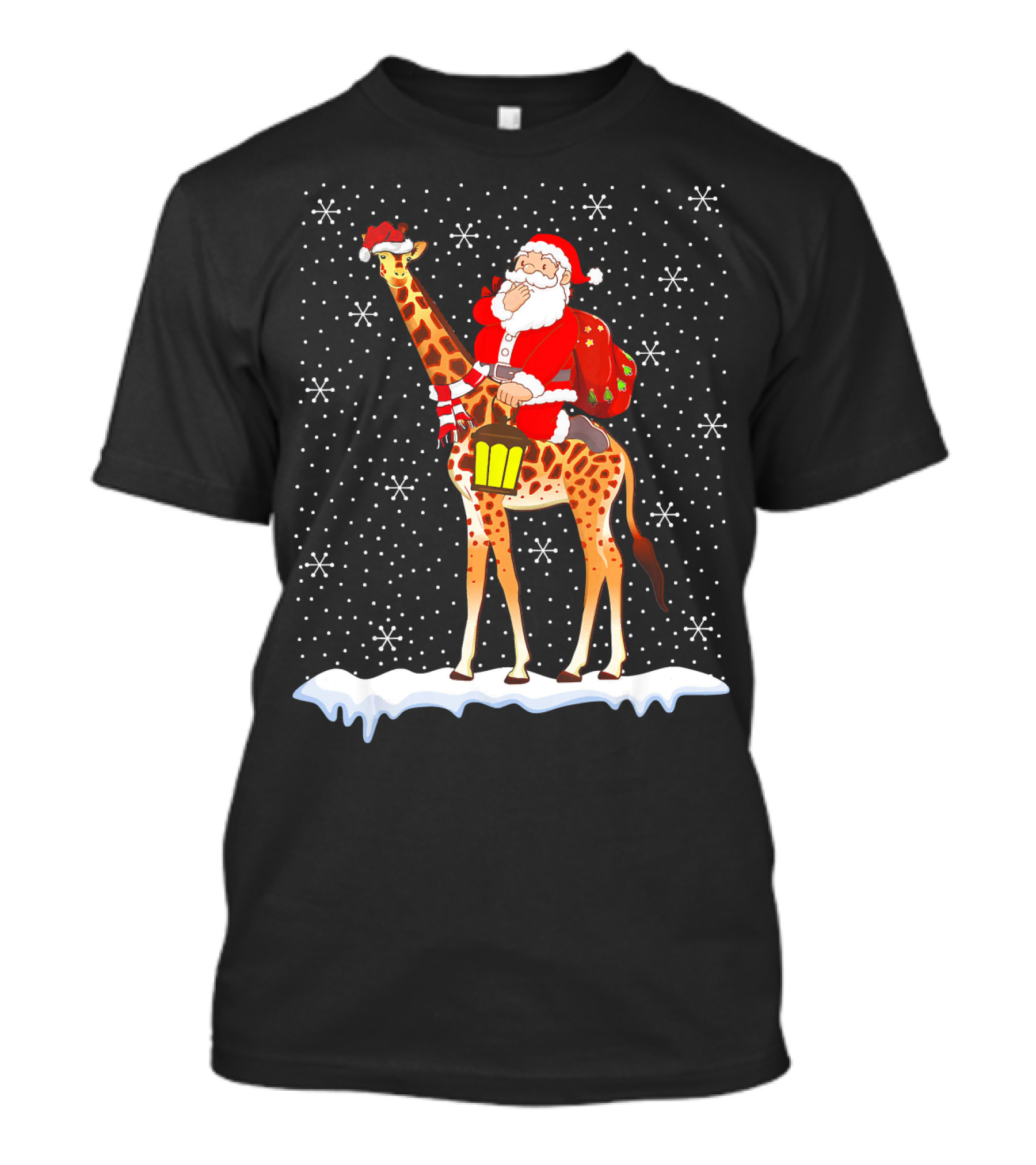 Santa Claus Riding Giraffe In Snow For Giraffe Lover T-Shirt