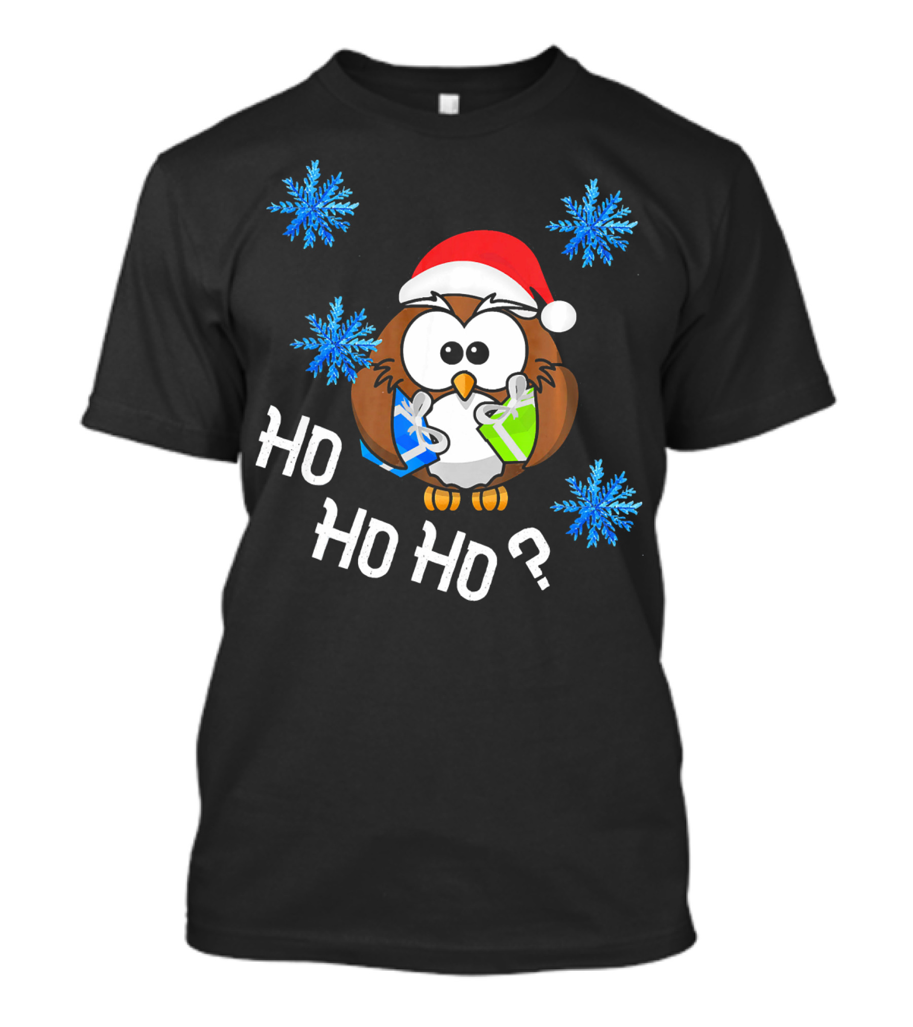 HO HO HO Cute Owl Christmasstyl Santa Hat Snowflakes T-Shirt