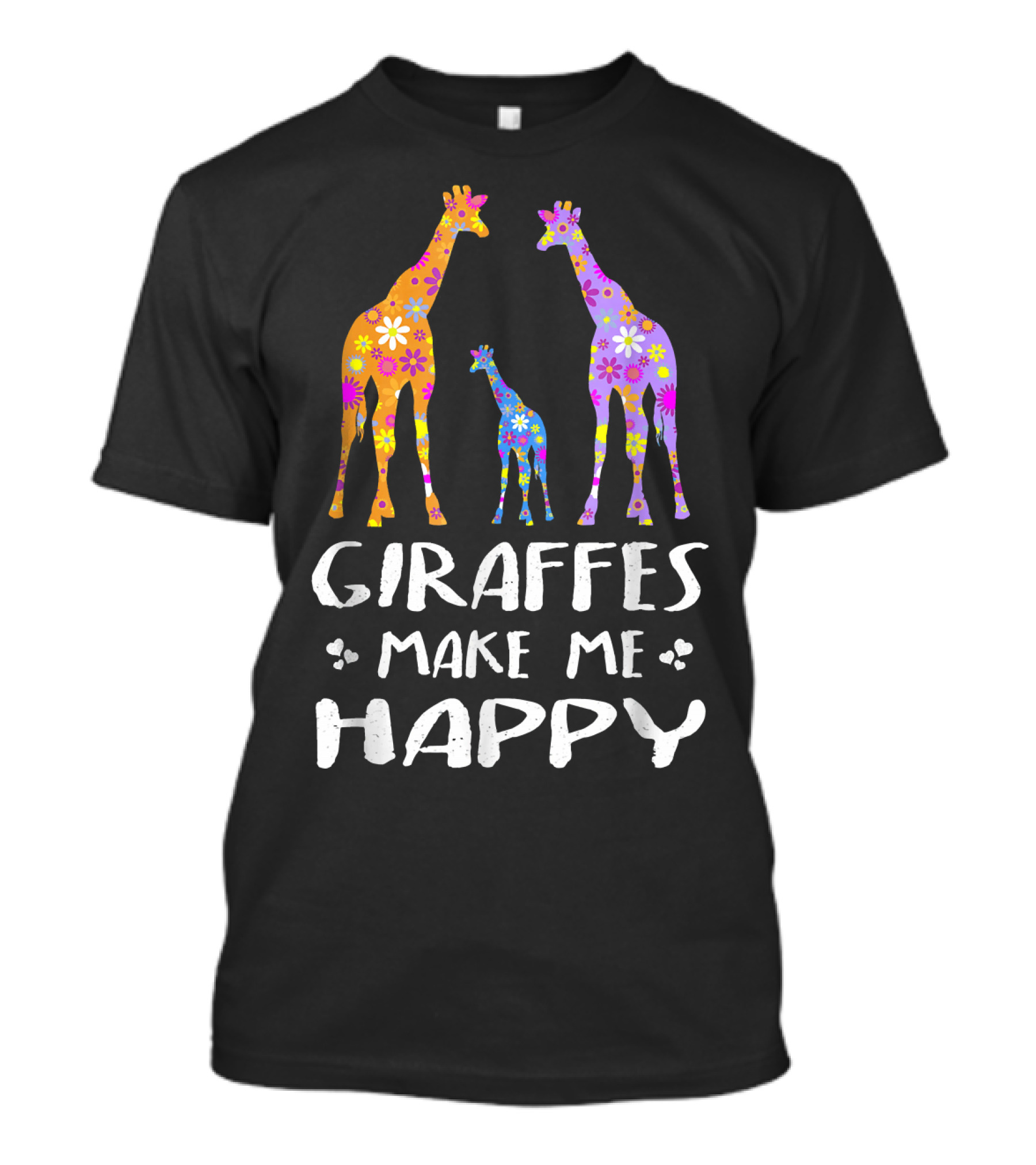 Giraffes Make Me Happy Colorful Floral T-Shirt