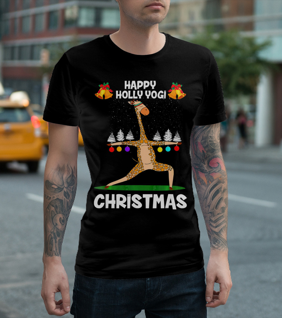 Happy Holly Yogi Giraffe Christmas T-Shirt