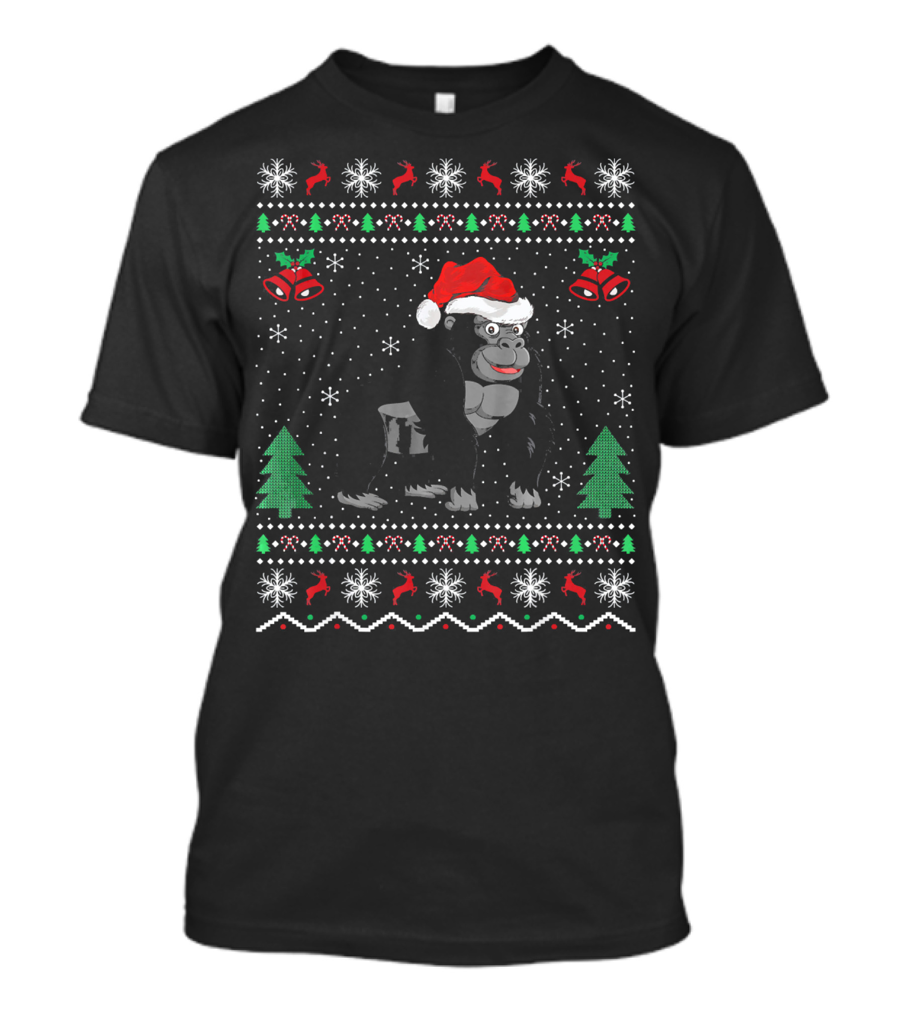Gorillas Lover Xmas Ugly Gorilla Christmas Snowflakes Trees Reindeer Santa Hat T-Shirt