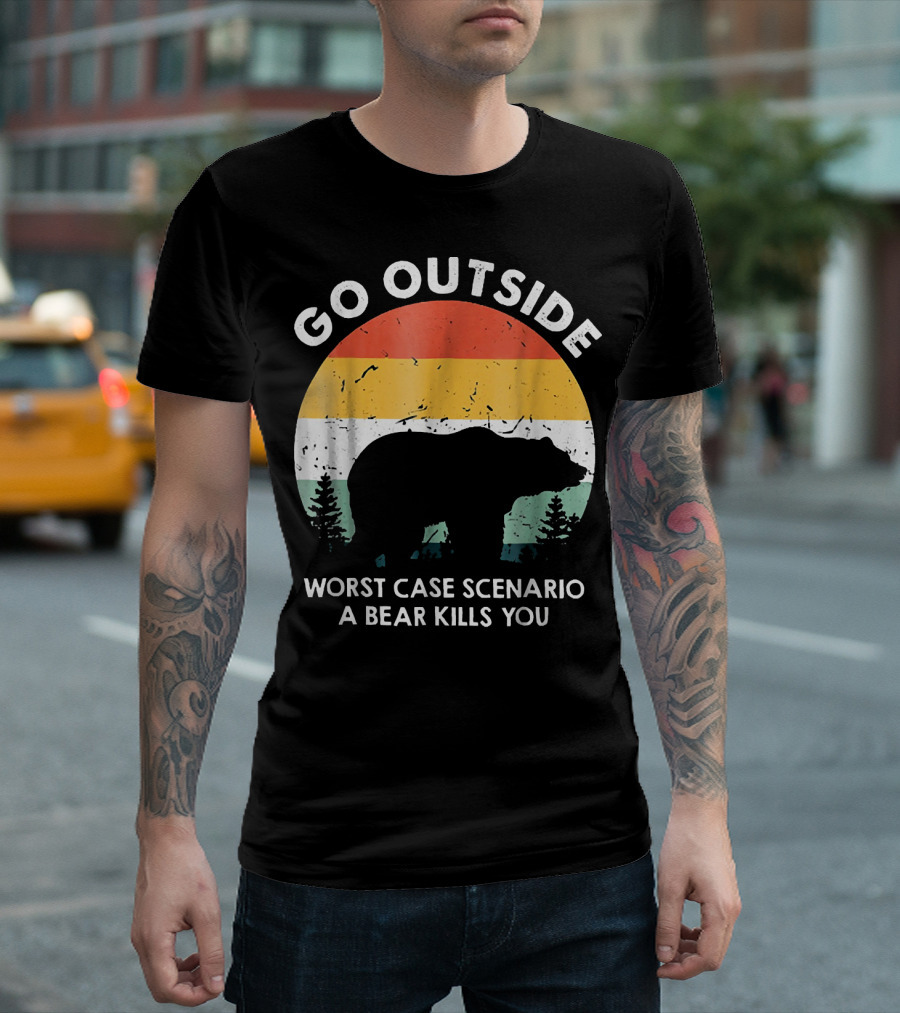 Go Outside Worst Case Scenario A Bear Kills You Vintage Sunset Bear T-Shirt