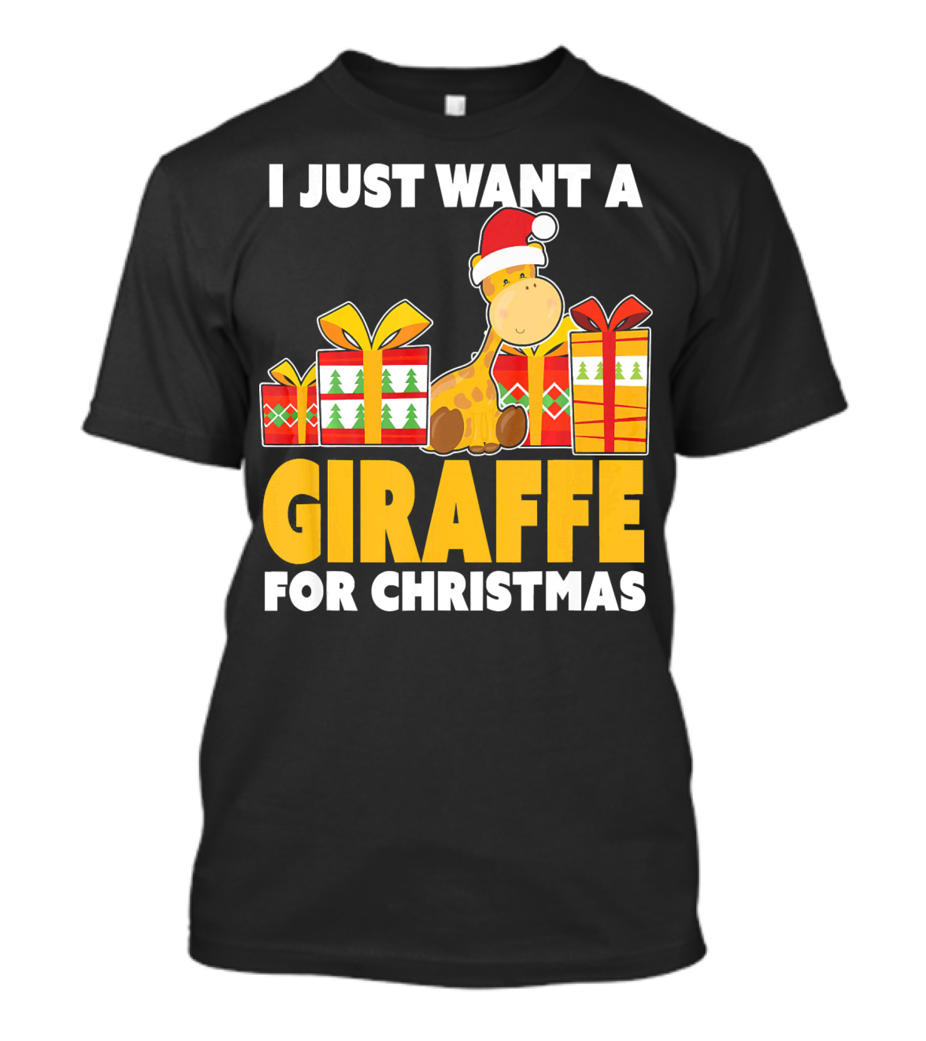 I Just Want A Giraffe For Christmas Giraffe With Santa Hat Cute Giraffe T-Shirt