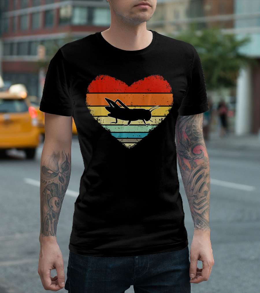Grasshopper Retro Vintage Love Heart Rainbow Stripes T-Shirt