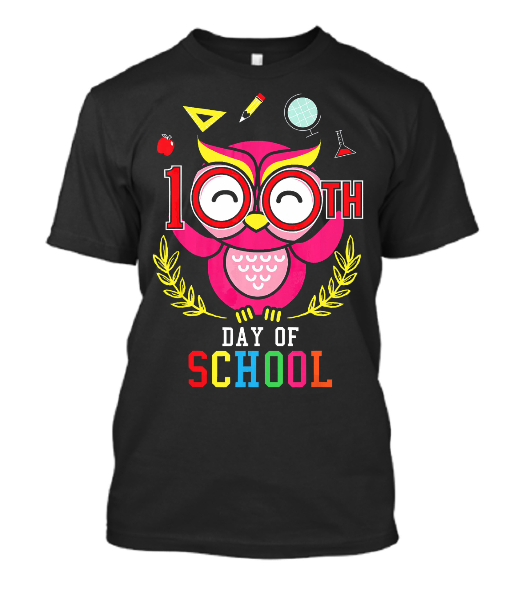 100th Day Of School Nerdy Owl With School Icons T-Shirt