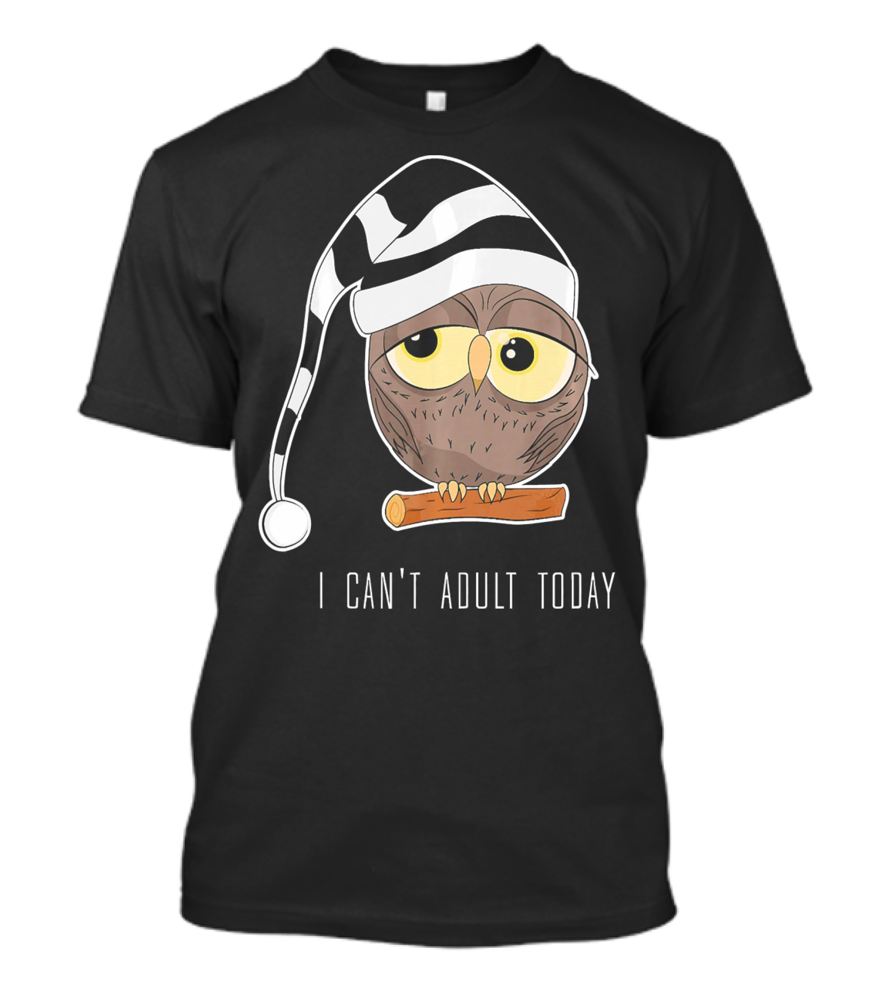 I Can't Adult Today Owl In Striped Nightcap T-Shirt