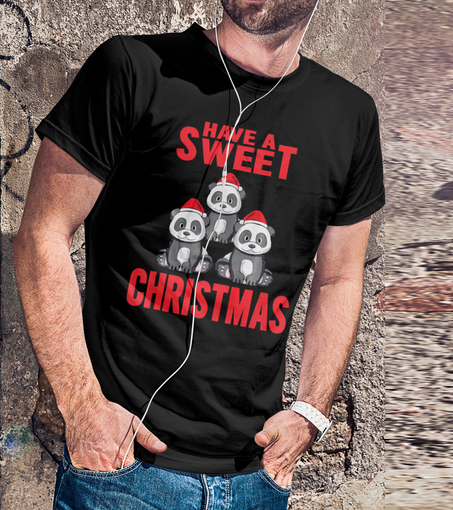 Have A Sweet Christmas Santa Panda Lover Holiday Pandas With Santa Hats T-Shirt